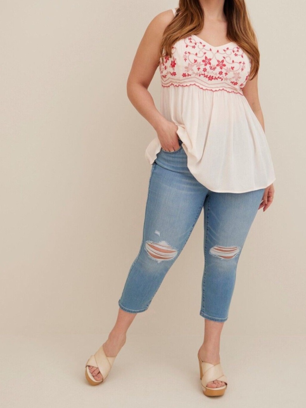 Torrid Soft Blush Pink Embroidered Baby Doll Style Tank Top Plus 4X NWT